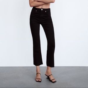 Zara Black Cropped Highrise Flare Jeans